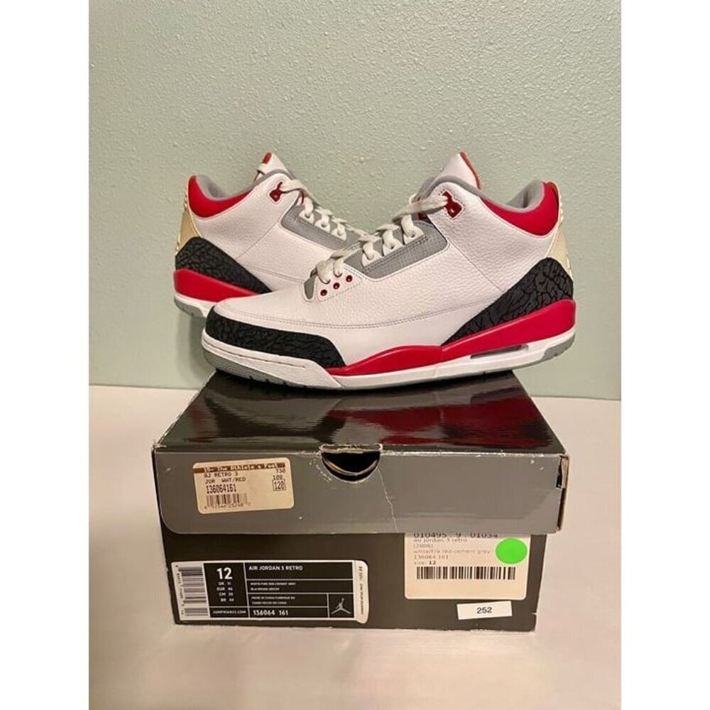 JORDAN 3 RETRO FIRE RED 2007 Mens Sneakers Sz 12 136064-161 White Black NEW